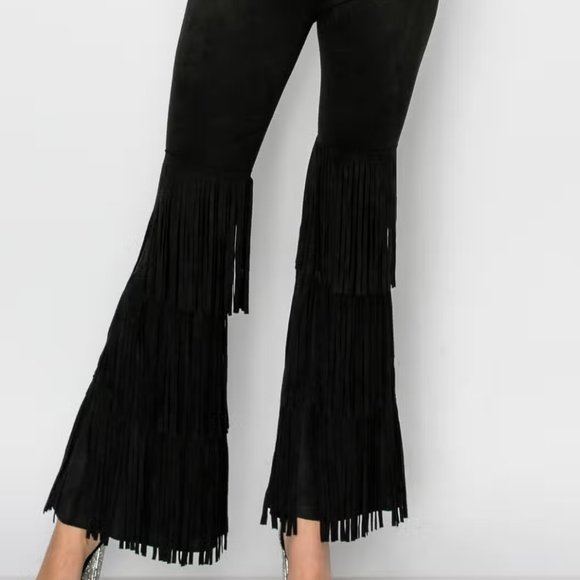 Vocal Pants - Layered Fringe Faux Suede Pants